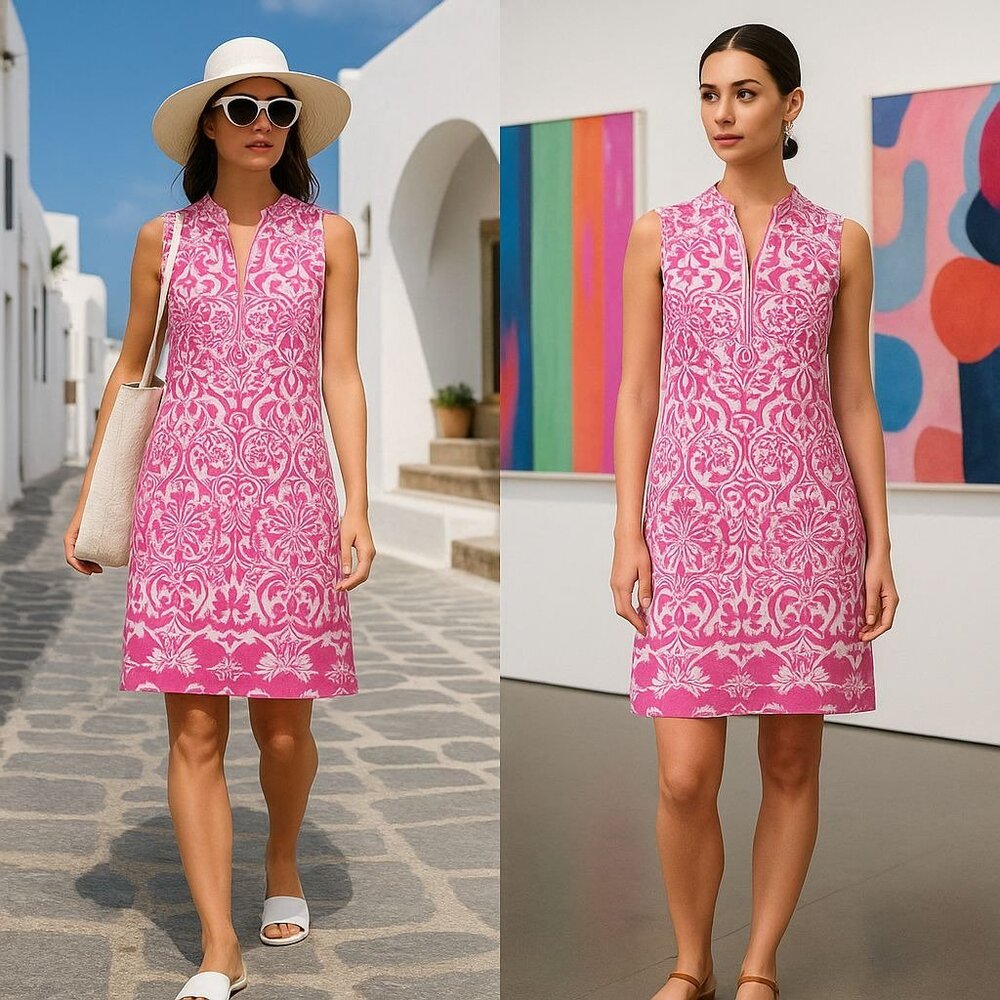 Casa Cabana Woman Pink Linen Blend Mini Dress L Resort Coastal Grand millennial